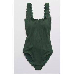 Aerie Scalloped Deep Green One Piece Swim Suit